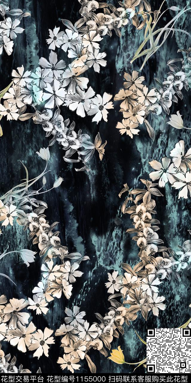 清爽底花卉素雅女装数码印花华亿平台下载（图片编号: 1155000） - 瓦栏（Walan）