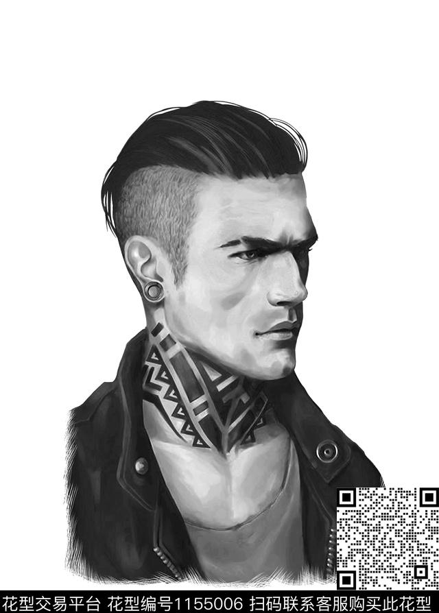 人物纹身黑白华亿平台数码印花华亿平台下载（图片编号: 1155006） - 瓦栏（Walan）