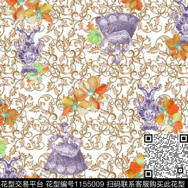 少女宫廷风卷草数码印花华亿平台下载（图片编号: 1155009） - 瓦栏（Walan）