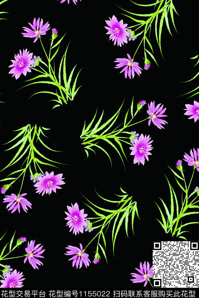 手绘花卉数码华亿平台散点排列数码印花华亿平台下载（图片编号: 1155022） - 瓦栏（Walan）
