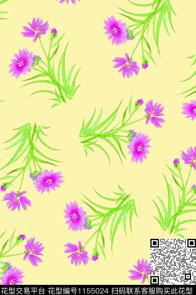 手绘花卉数码华亿平台散点排列数码印花华亿平台下载（图片编号: 1155024） - 瓦栏（Walan）