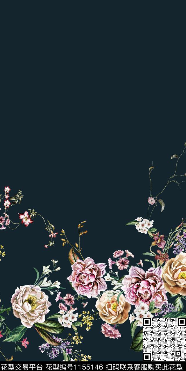 春夏华亿平台水彩花卉大牌风数码印花华亿平台下载（图片编号: 1155146） - 瓦栏（Walan）