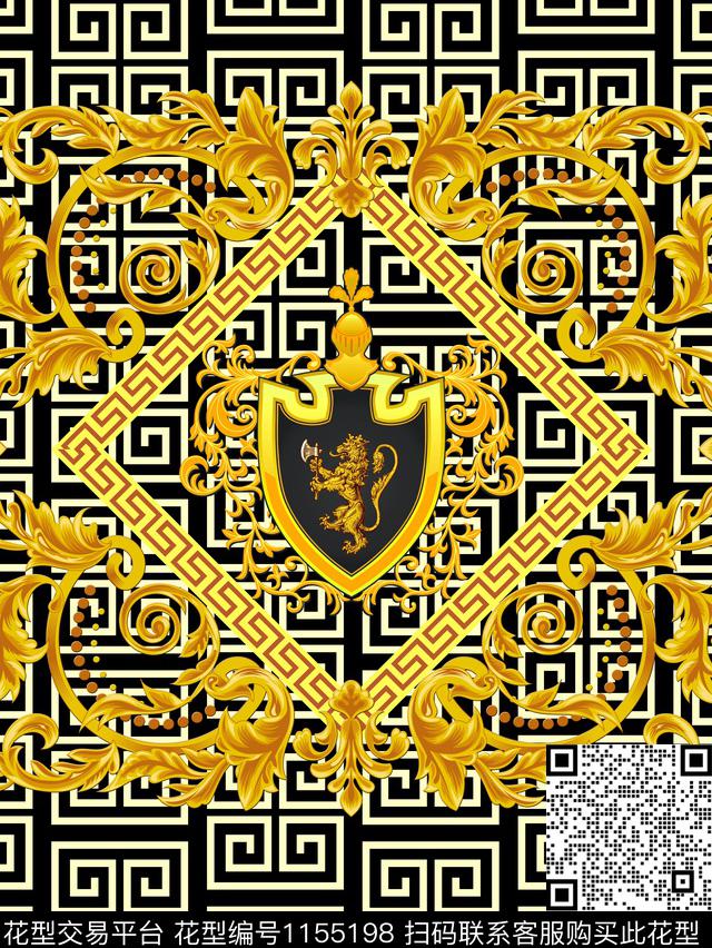 古典花纹宫廷风几何定位数码印花华亿平台下载（图片编号: 1155198） - 瓦栏（Walan）