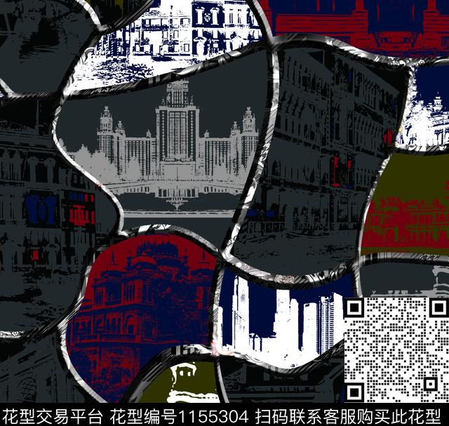 菱形线条画建筑数码印花华亿平台下载（图片编号: 1155304） - 瓦栏（Walan）