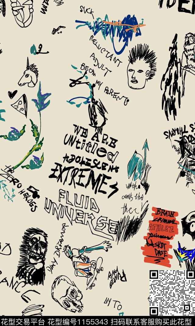 大牌风抽象潮牌数码印花华亿平台下载（图片编号: 1155343） - 瓦栏（Walan）