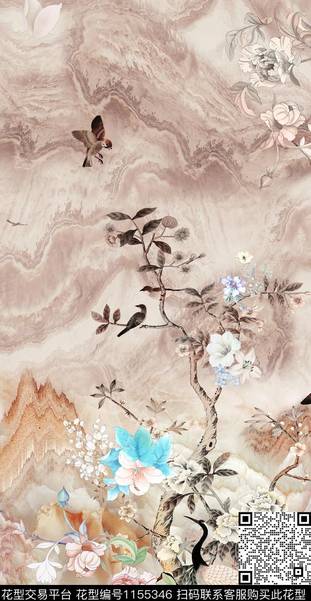 素雅国画花卉数码印花华亿平台下载（图片编号: 1155346） - 瓦栏（Walan）