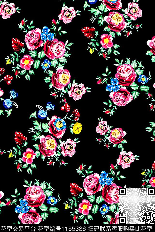 大牌风小碎花手绘花卉数码印花华亿平台下载（图片编号: 1155386） - 瓦栏（Walan）