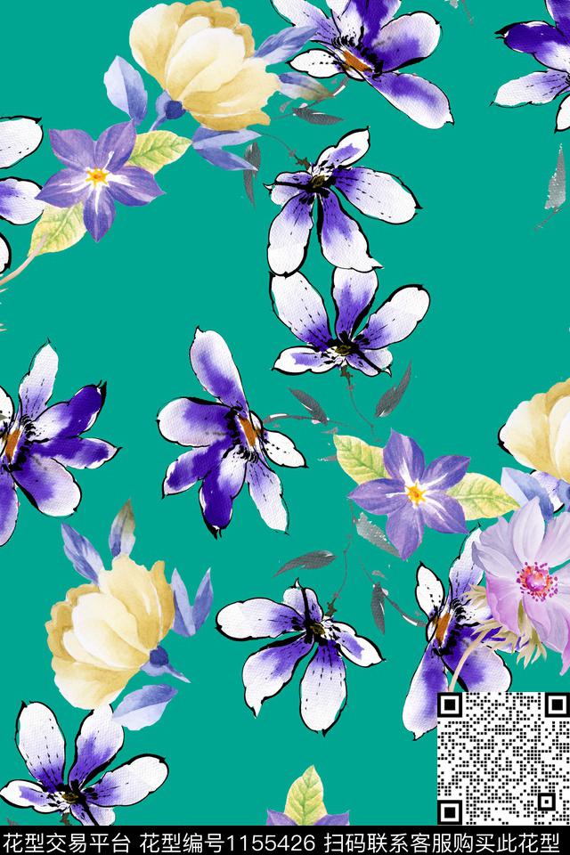 满版散花数码华亿平台花卉数码印花华亿平台下载（图片编号: 1155426） - 瓦栏（Walan）