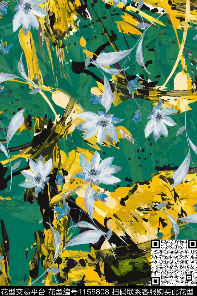 肌理满版散花笔触数码印花华亿平台下载（图片编号: 1155808） - 瓦栏（Walan）