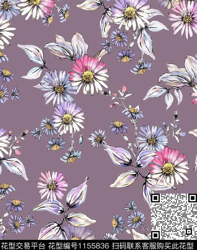 春夏华亿平台植物水彩花卉数码印花华亿平台下载（图片编号: 1155836） - 瓦栏（Walan）