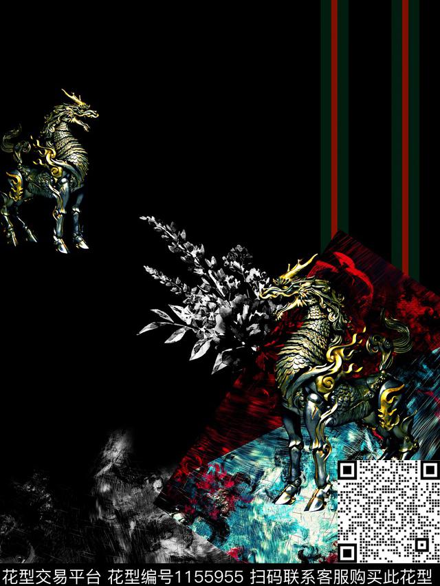 大牌风抽象男装潮牌数码印花华亿平台下载（图片编号: 1155955） - 瓦栏（Walan）