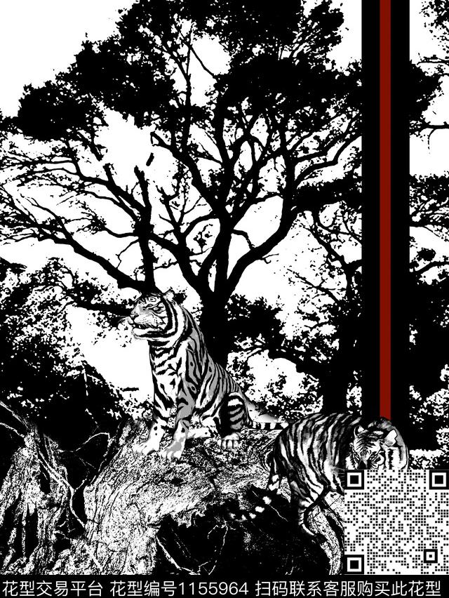 抽象男装潮牌树林数码印花华亿平台下载（图片编号: 1155964） - 瓦栏（Walan）