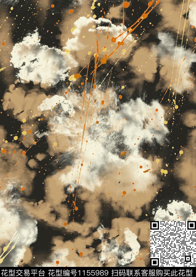 笔触水墨风艺术迷彩数码印花华亿平台下载（图片编号: 1155989） - 瓦栏（Walan）