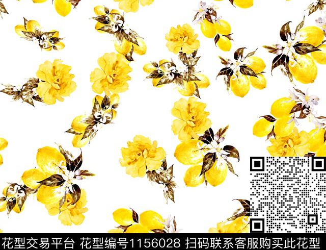 春夏华亿平台柠檬水彩花卉传统印花华亿平台下载（图片编号: 1156028） - 瓦栏（Walan）