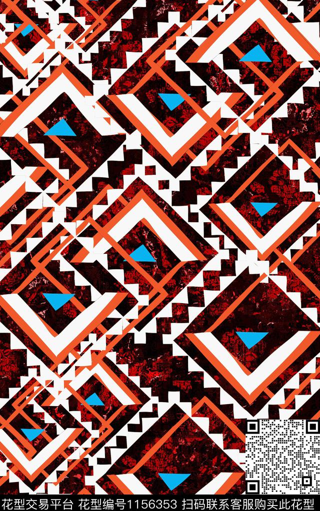 格子几何民族风数码印花华亿平台下载（图片编号: 1156353） - 瓦栏（Walan）