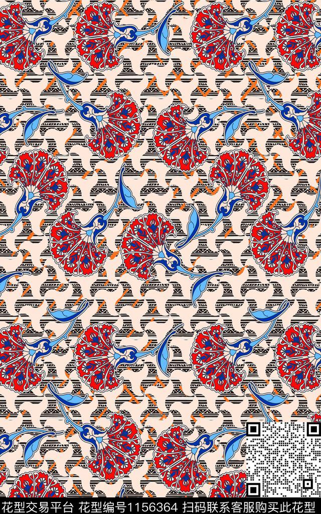 格子波西米亚几何数码印花华亿平台下载（图片编号: 1156364） - 瓦栏（Walan）