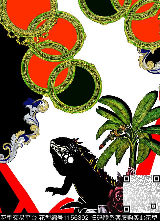 大牌风蜥蜴鸢尾花数码印花华亿平台下载（图片编号: 1156392） - 瓦栏（Walan）