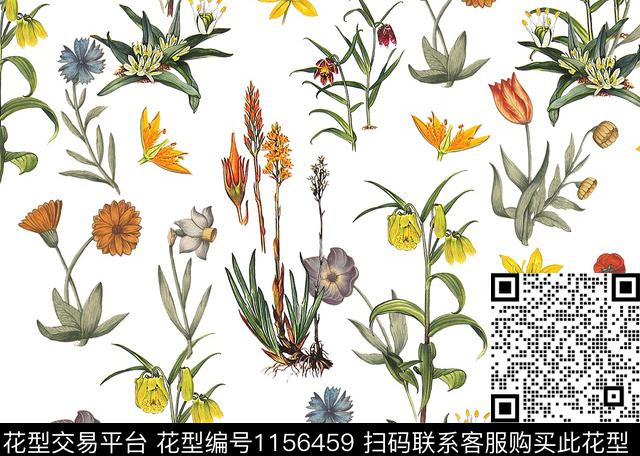 白底花清爽底花卉花卉数码印花华亿平台下载（图片编号: 1156459） - 瓦栏（Walan）