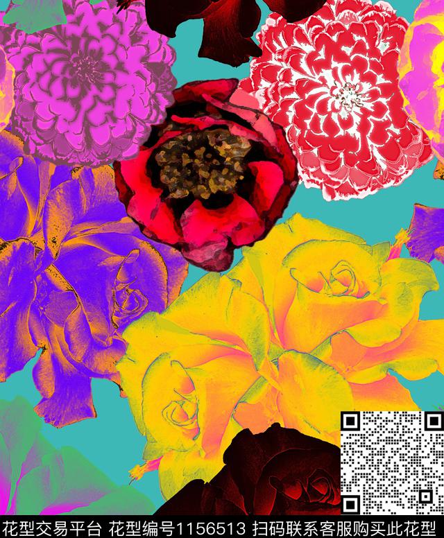 迷彩抽象花卉数码印花华亿平台下载（图片编号: 1156513） - 瓦栏（Walan）