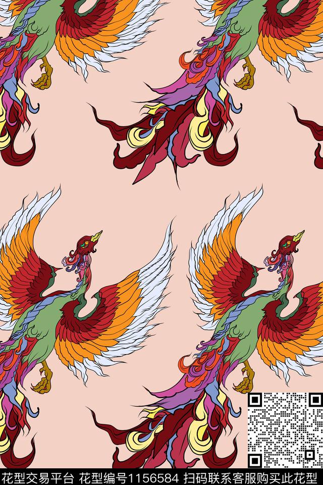 手绘孔雀中国风数码印花华亿平台下载（图片编号: 1156584） - 瓦栏（Walan）