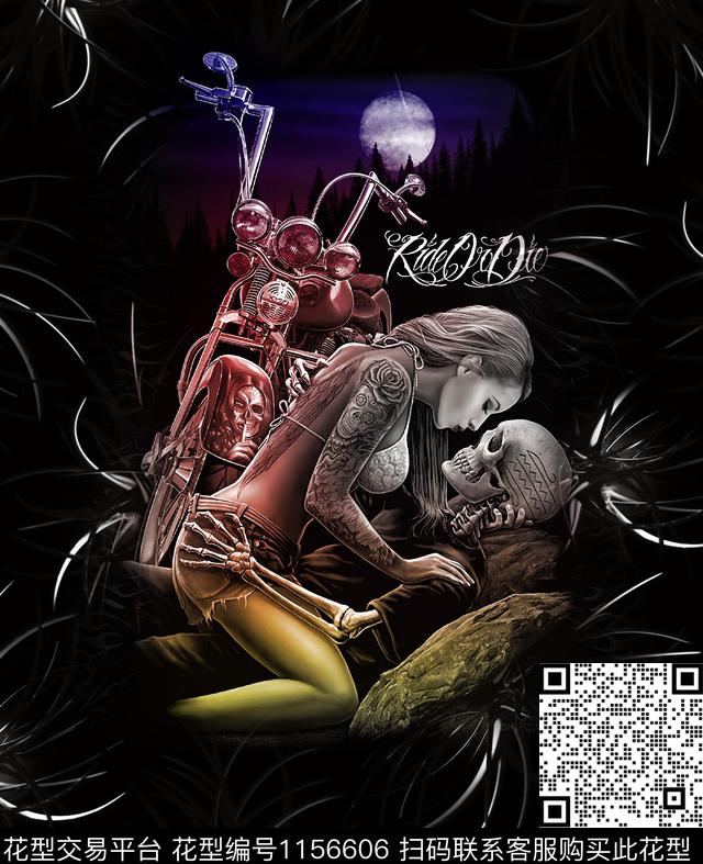 胸前独幅骷髅民族风数码印花华亿平台下载（图片编号: 1156606） - 瓦栏（Walan）