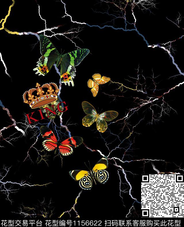 字母蝴蝶定位花数码印花华亿平台下载（图片编号: 1156622） - 瓦栏（Walan）