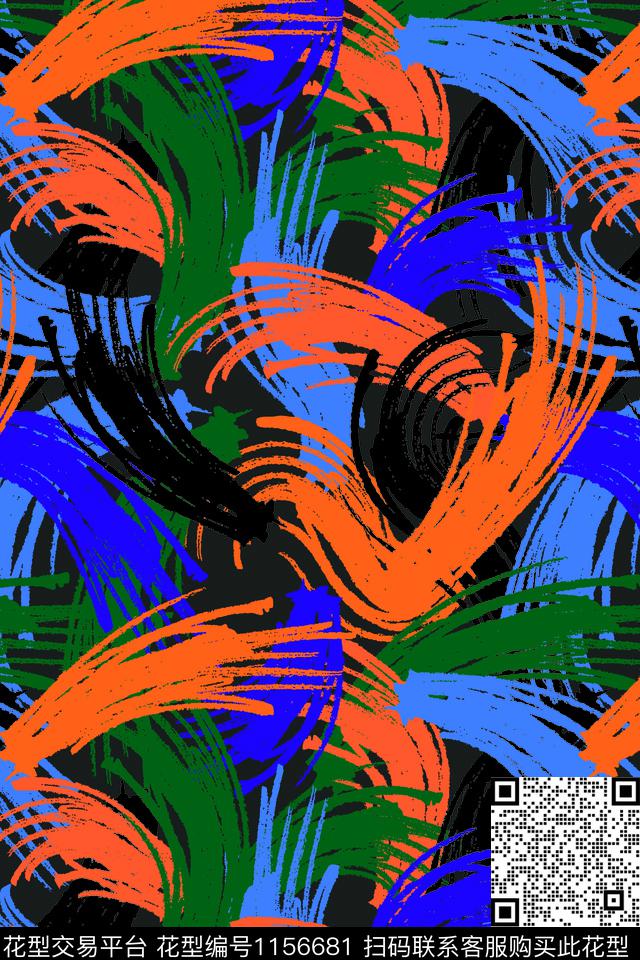 趣味笔触潮牌数码印花华亿平台下载（图片编号: 1156681） - 瓦栏（Walan）