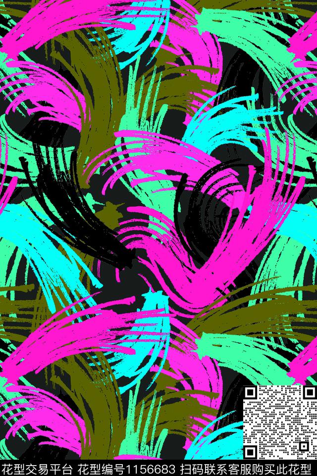 趣味笔触潮牌数码印花华亿平台下载（图片编号: 1156683） - 瓦栏（Walan）