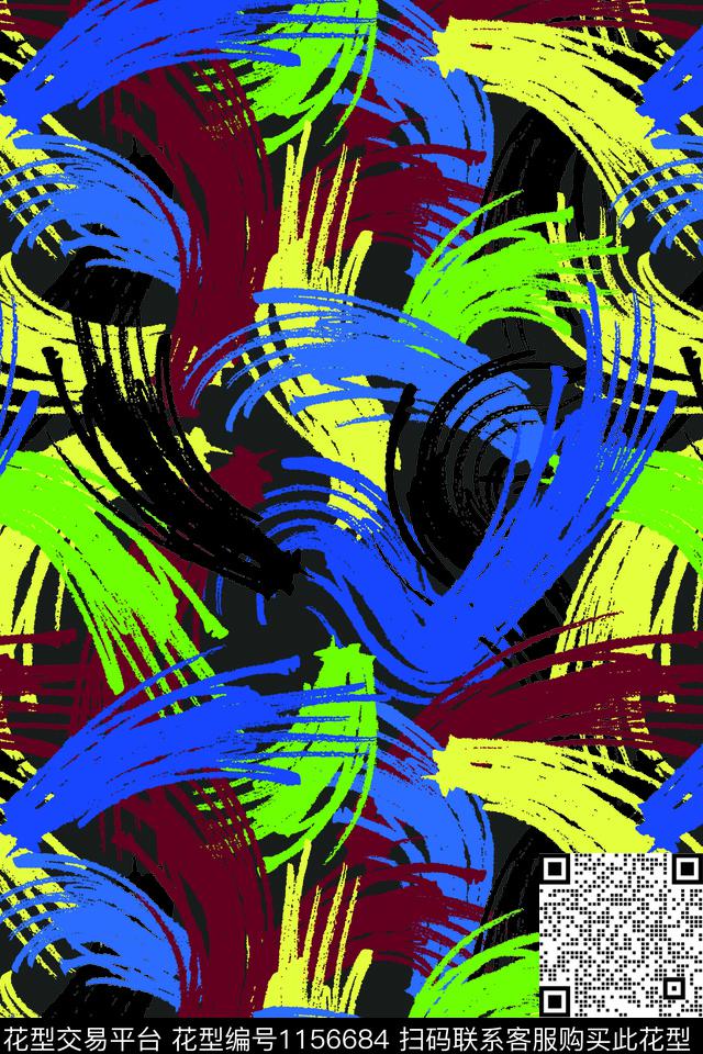 趣味笔触潮牌数码印花华亿平台下载（图片编号: 1156684） - 瓦栏（Walan）