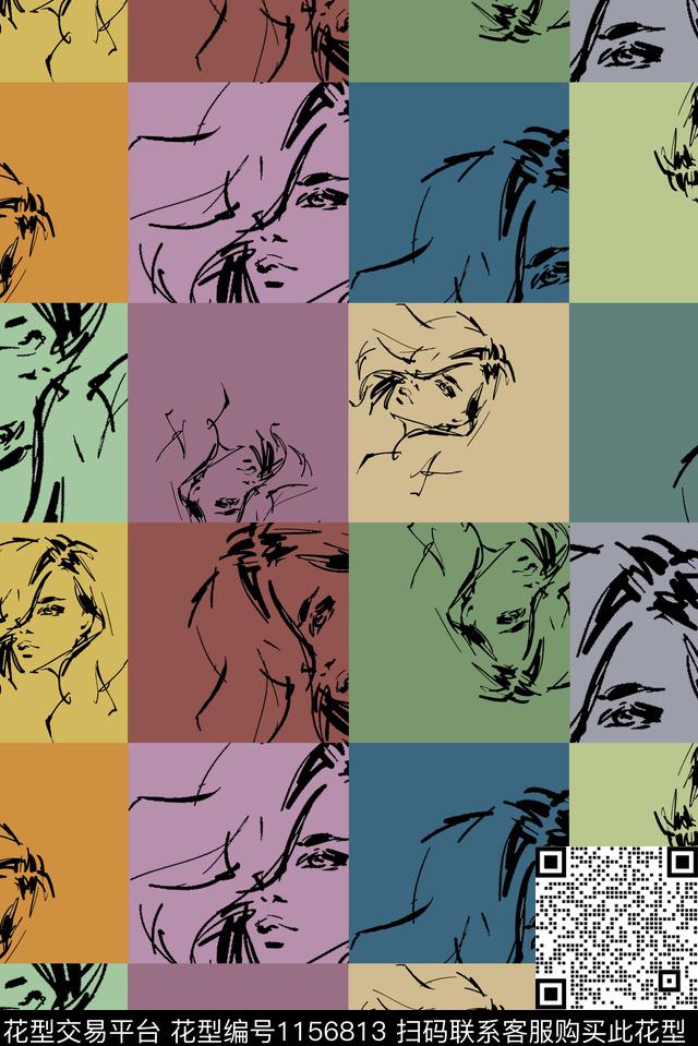 格子人物混合拼接数码印花华亿平台下载（图片编号: 1156813） - 瓦栏（Walan）