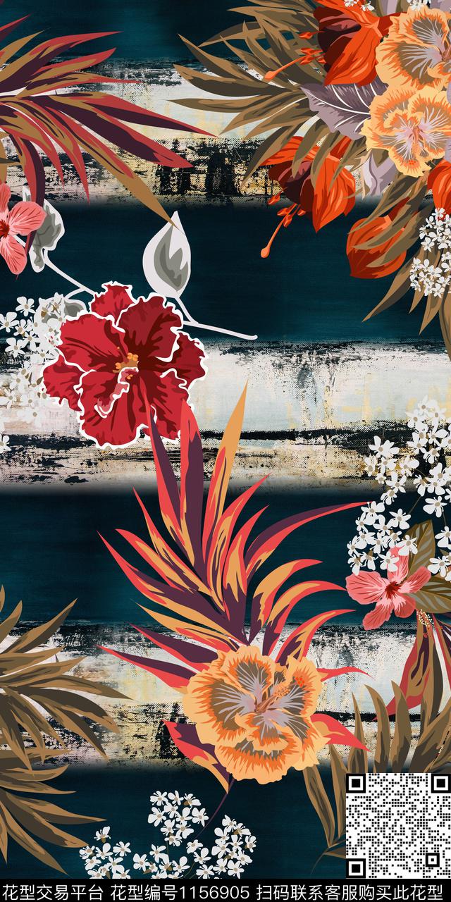花卉热带华亿平台手绘肌理数码印花华亿平台下载（图片编号: 1156905） - 瓦栏（Walan）