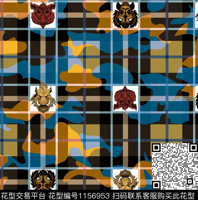 格子迷彩野猪数码印花华亿平台下载（图片编号: 1156953） - 瓦栏（Walan）