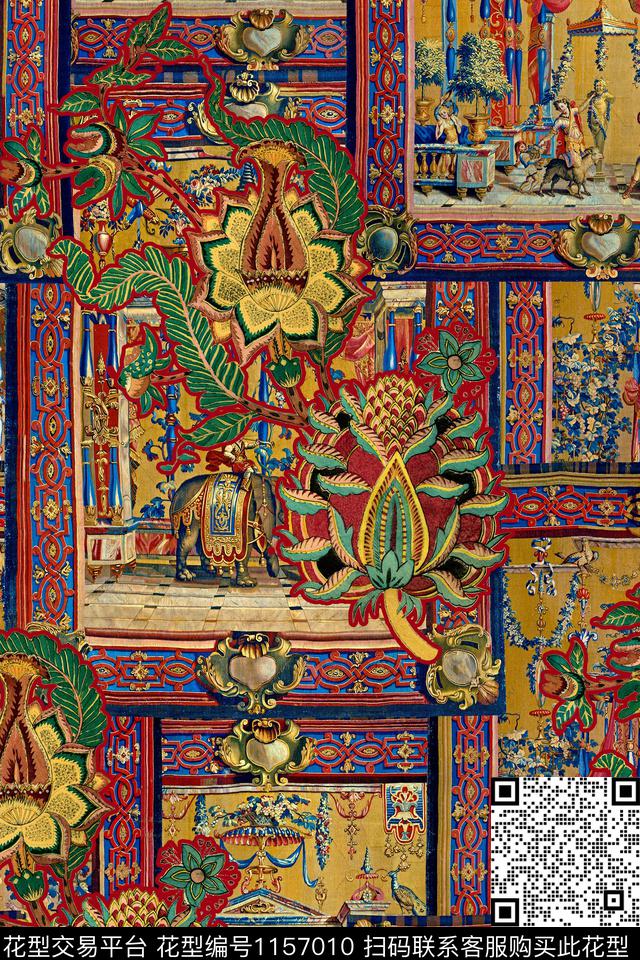 几何花卉民族风数码印花华亿平台下载（图片编号: 1157010） - 瓦栏（Walan）