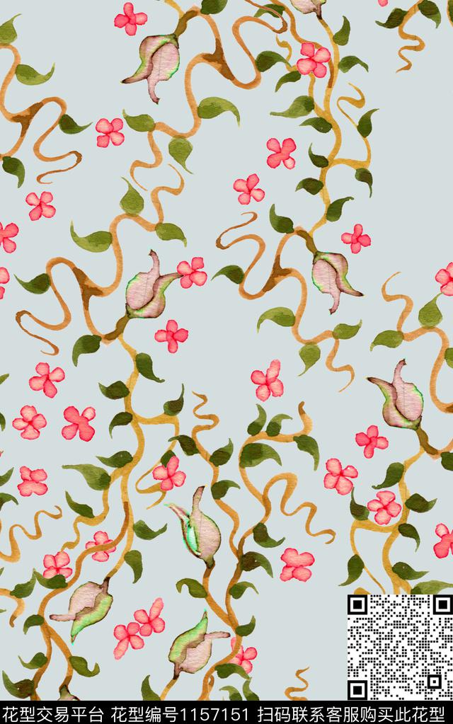 少女小碎花花卉数码印花华亿平台下载（图片编号: 1157151） - 瓦栏（Walan）