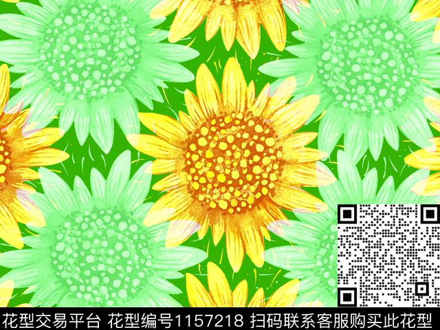 数码华亿平台手绘向日葵大朵花卉数码印花华亿平台下载（图片编号: 1157218） - 瓦栏（Walan）