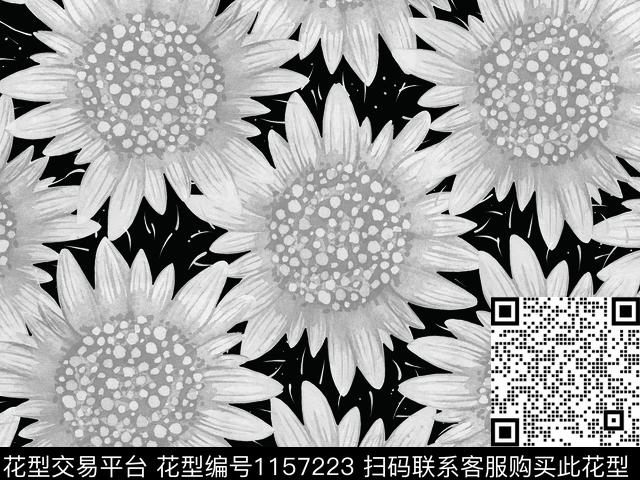 数码华亿平台手绘向日葵大朵花卉数码印花华亿平台下载（图片编号: 1157223） - 瓦栏（Walan）