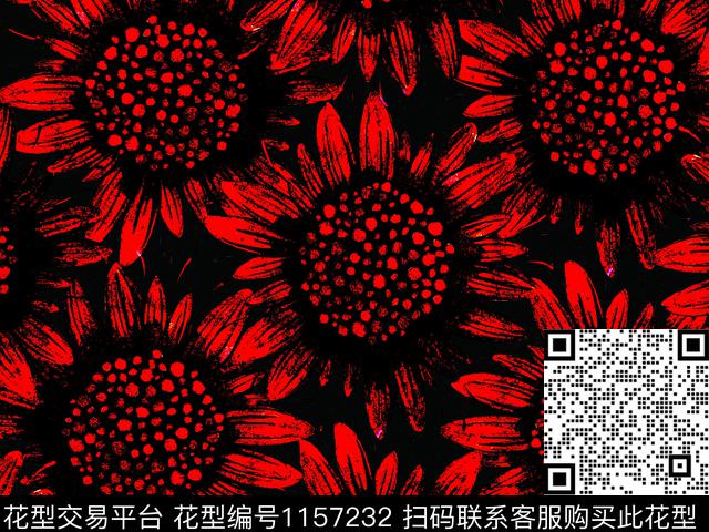 黑底花卉抽象花卉特效花卉数码印花华亿平台下载（图片编号: 1157232） - 瓦栏（Walan）
