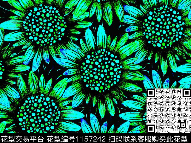 黑底花卉抽象花卉特效花卉数码印花华亿平台下载（图片编号: 1157242） - 瓦栏（Walan）