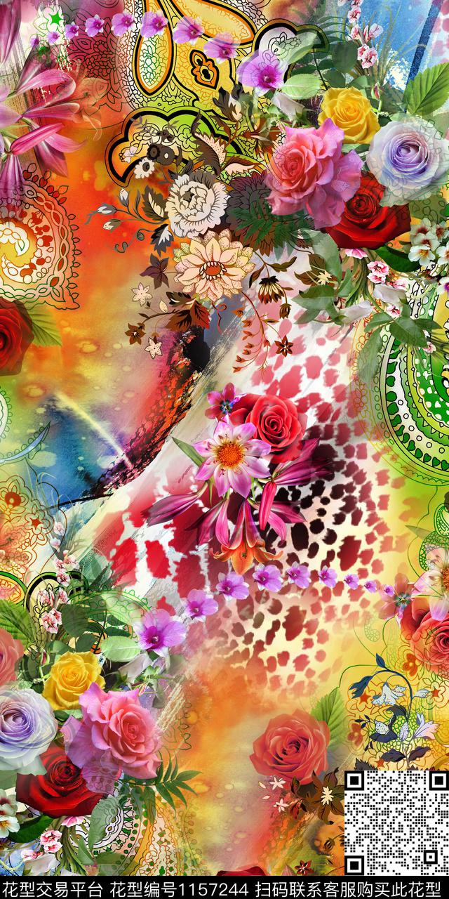 数码华亿平台抽象花卉数码印花华亿平台下载（图片编号: 1157244） - 瓦栏（Walan）