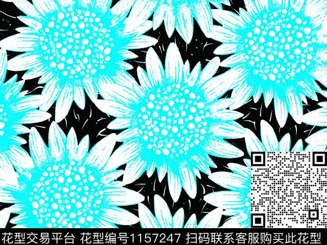 黑底花卉抽象花卉特效花卉数码印花华亿平台下载（图片编号: 1157247） - 瓦栏（Walan）