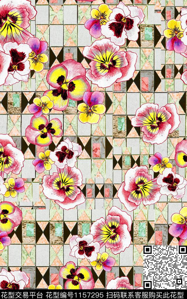 几何花卉中老年数码印花华亿平台下载（图片编号: 1157295） - 瓦栏（Walan）