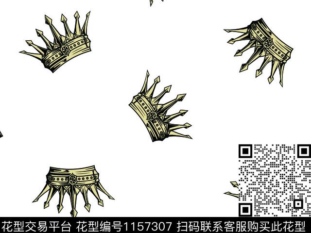 手绘民族风王冠数码印花华亿平台下载（图片编号: 1157307） - 瓦栏（Walan）