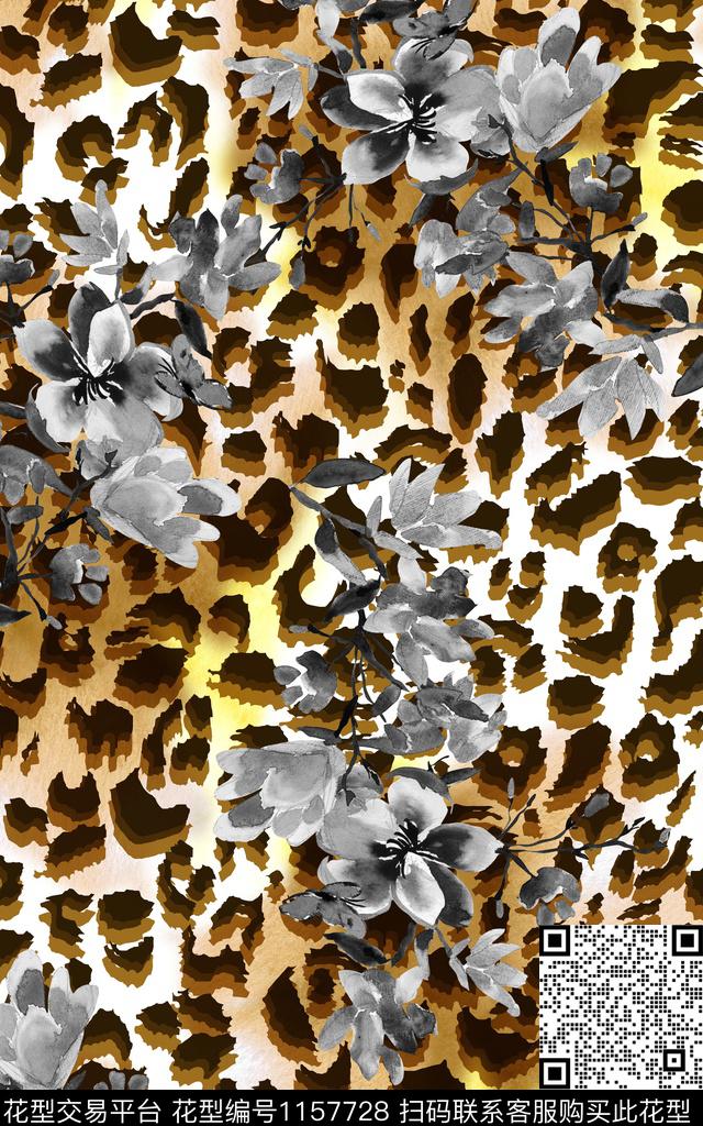豹纹抽象花卉数码印花华亿平台下载（图片编号: 1157728） - 瓦栏（Walan）