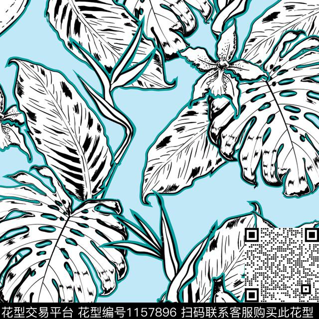 年轻女性数码华亿平台龟背竹数码印花华亿平台下载（图片编号: 1157896） - 瓦栏（Walan）