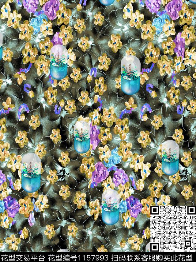 朦胧花卉田园休闲数码印花华亿平台下载（图片编号: 1157993） - 瓦栏（Walan）