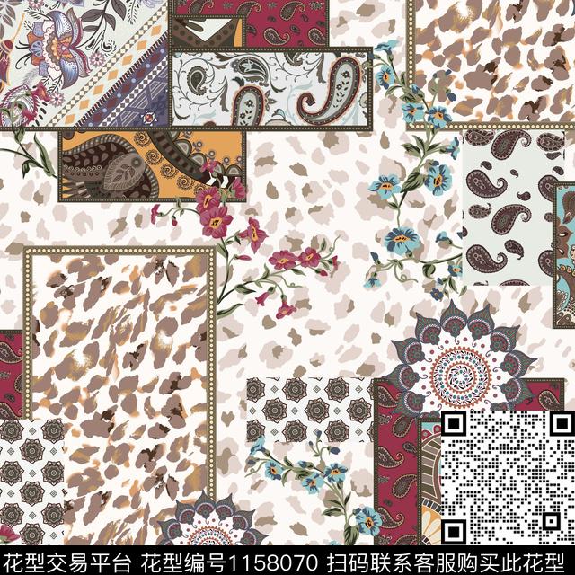 混合拼接豹纹休闲数码印花华亿平台下载（图片编号: 1158070） - 瓦栏（Walan）