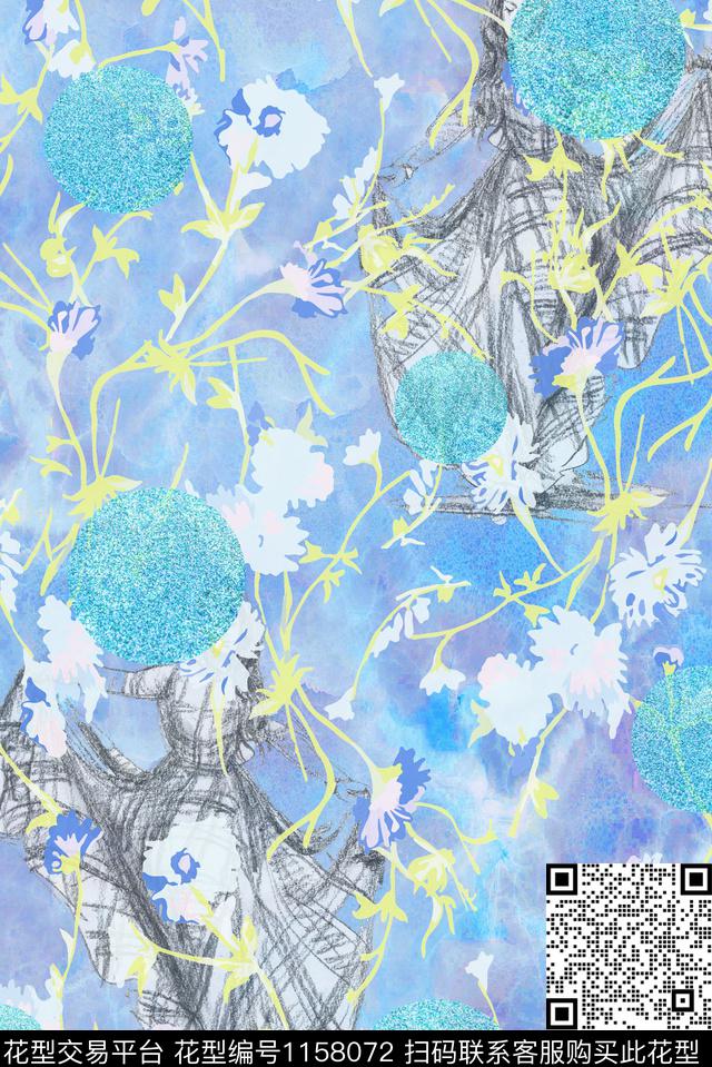 肌理少女抽象数码印花华亿平台下载（图片编号: 1158072） - 瓦栏（Walan）