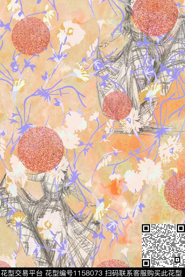 肌理少女抽象数码印花华亿平台下载（图片编号: 1158073） - 瓦栏（Walan）