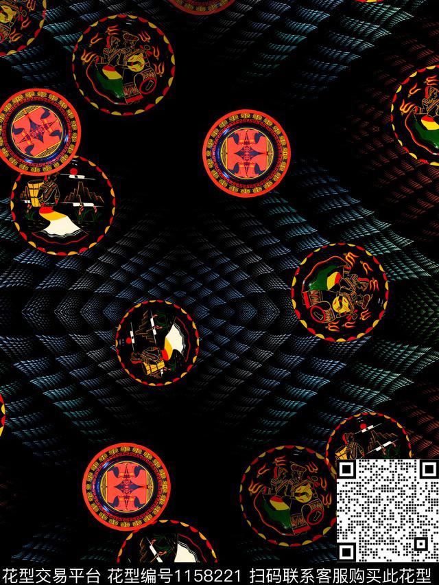 几何民族风圆形数码印花华亿平台下载（图片编号: 1158221） - 瓦栏（Walan）