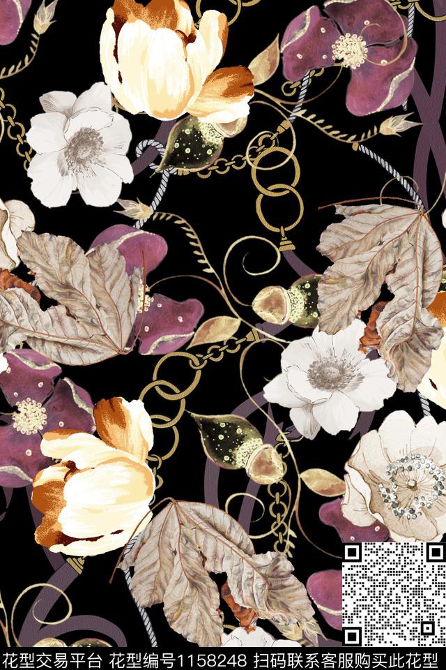数码华亿平台链条花卉数码印花华亿平台下载（图片编号: 1158248） - 瓦栏（Walan）